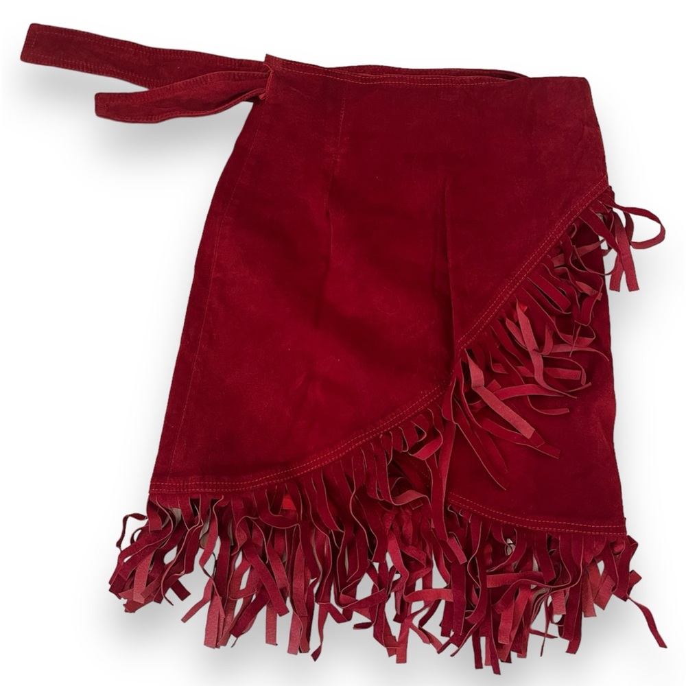 Vintage red suede tassel skirt